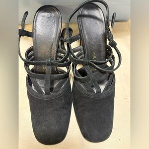 Prada Black Suede Strappy Heels